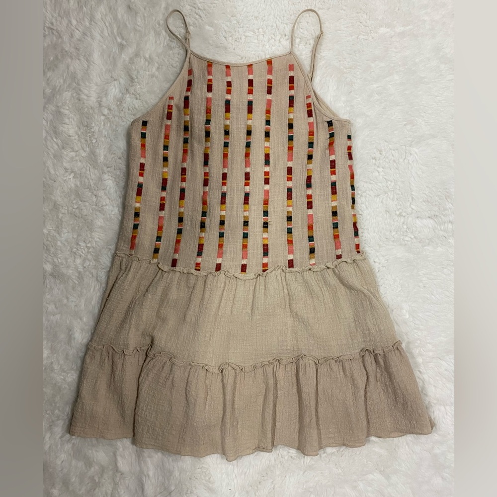 Tan Mini Dress with multicolor stripes